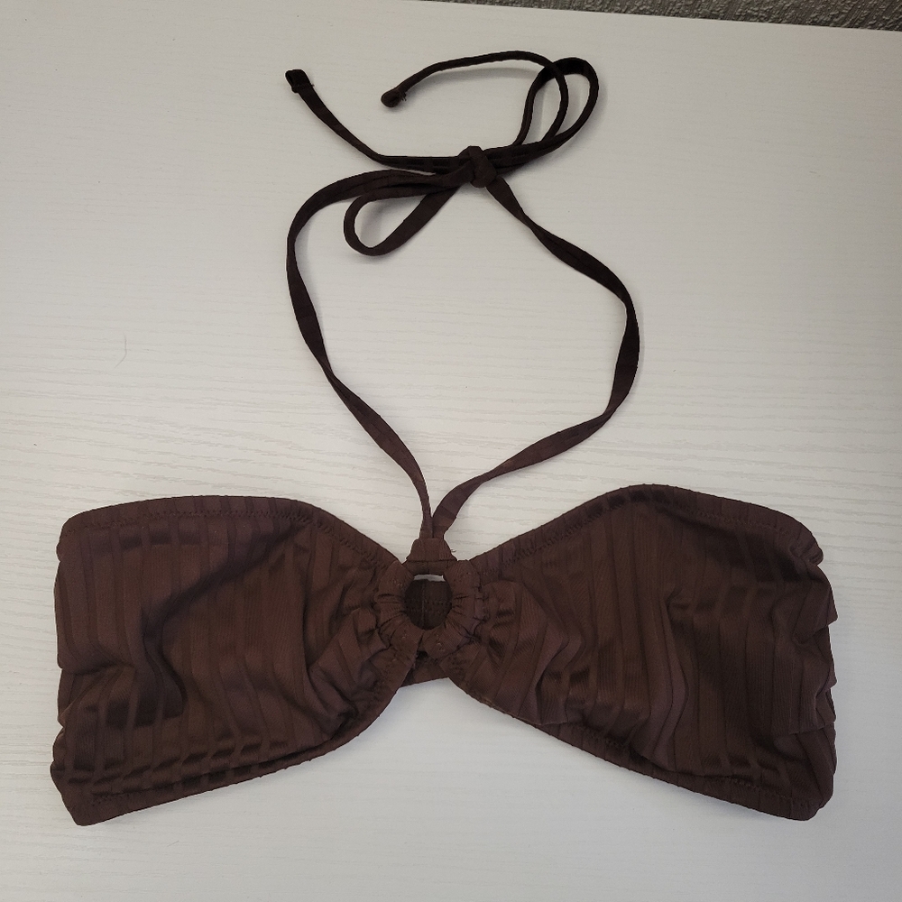 Aerie Wide Brown Rib Halter Bandeau Ring Sexy Party Festival Bikini Top Medium - Picture 2 of 11